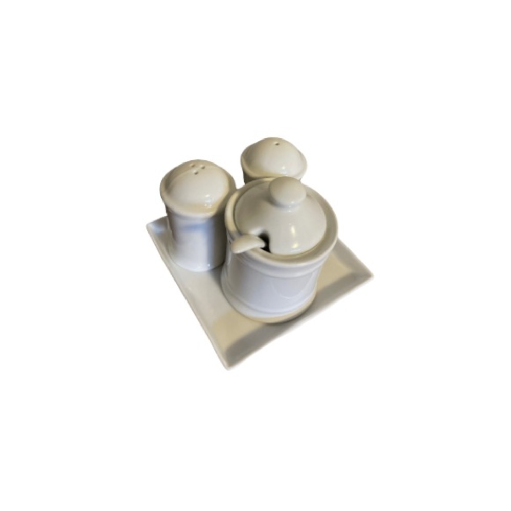 Elica Home Trends White Ceramic Salt, Pepper, and Sugar / Honey Set